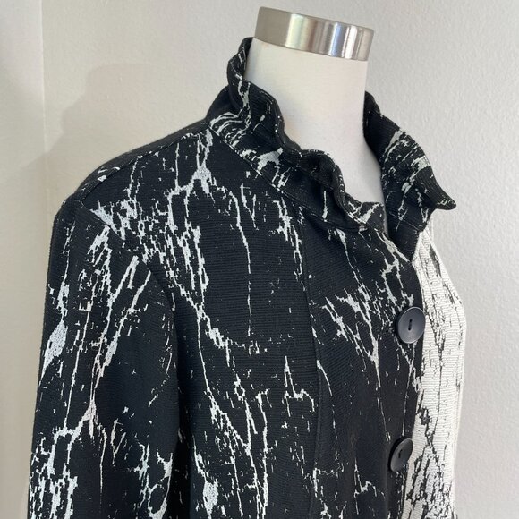 Ali Miles Womens Large Black White Marble Print Button Jacket Wire Collar Artsy - Picture 3 of 11